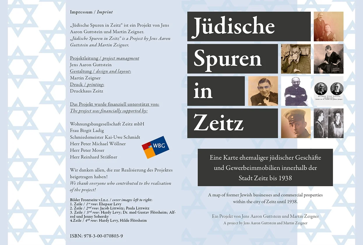 Vorder- und Rückseite des Flyers Jüdische Spuren in Zeitz